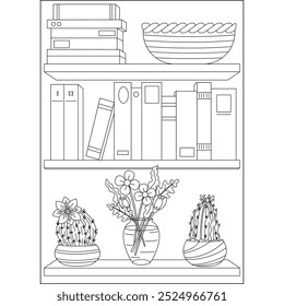 flower bookshelf minimal style coloring book page for kids and adults creative coloring mindful relaxation activity