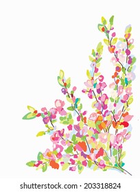 Flower border card for greeting card - hand drawn painting