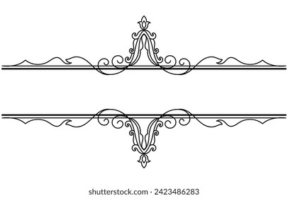 Flower border decorative design element Wedding banners, frames, labels, black lines on white.