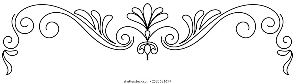 Borde de flor elemento de diseño decorativo Anuncios de Boda, marcos, etiquetas, líneas negras sobre blanco.