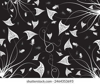 Diseño de borde floral delineado con fondos negros