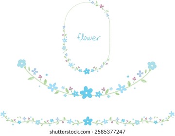 A flower border was designed with blue flower illustrations.