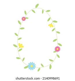 Flower border. Easter egg shaped frame. Holiday design element for Easter, greeting card, invitation, flyer. Holidays decorative vector illustration.