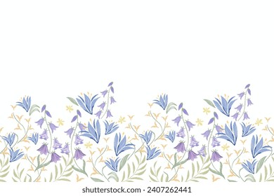 Flower border frame spring summer blue flower meadow background vector illustration with copy space