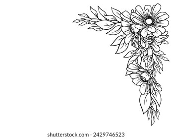 Flower Border Line Art Illustration