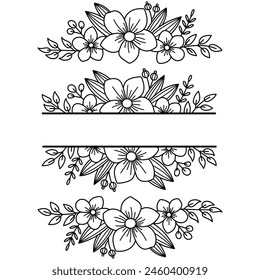 Flower Border Line art, Split monogram, Wedding, Botanical Hand Drawn Illustration 