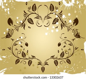 Flower border on grunge background with butterfly, element for design, vector illustration