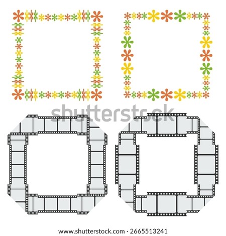 Flower border pattern. Film strip frame. Square decorative ornament. Vector floral design. EPS 10.