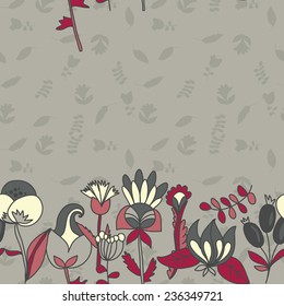 Flower border, seamless texture with flowers. Use as greeting card. Full color seamless floral background