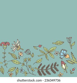 Flower border, seamless texture with flowers. Use as greeting card. Full color seamless floral background