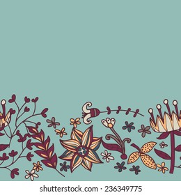 Flower border, seamless texture with flowers. Use as greeting card. Full color seamless floral background