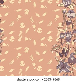 Flower border, seamless texture with flowers. Use as greeting card. Full color seamless floral background