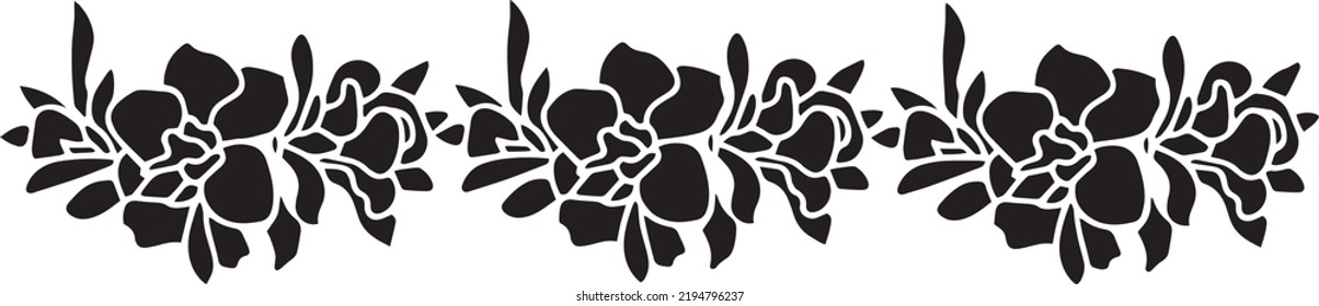 Flower border Vector Stencil, black and white