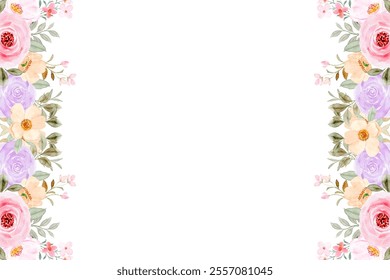 flower border with watercolor for wedding, birthday, card, background, invitation, wallpaper, sticker, decoration etc.