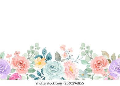 flower border watercolor for wedding, birthday, card, background, invitation, wallpaper, sticker, decoration etc.