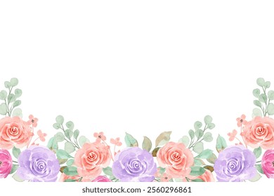 flower border watercolor for wedding, birthday, card, background, invitation, wallpaper, sticker, decoration etc.