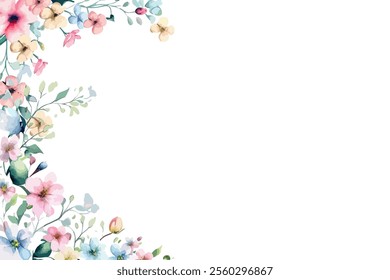 flower border watercolor for wedding, birthday, card, background, invitation, wallpaper, sticker, decoration etc.