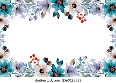 Flower border watercolor for wedding, birthday, card, background, invitation, wallpaper, sticker, decoration etc.