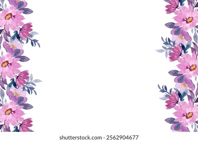 Flower border watercolor for wedding, birthday, card, background, invitation, wallpaper, sticker, decoration etc.