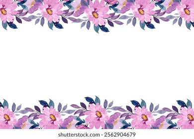 Flower border watercolor for wedding, birthday, card, background, invitation, wallpaper, sticker, decoration etc.