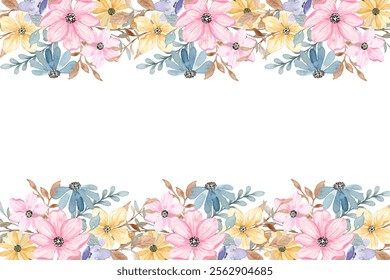 Flower border watercolor for wedding, birthday, card, background, invitation, wallpaper, sticker, decoration etc.