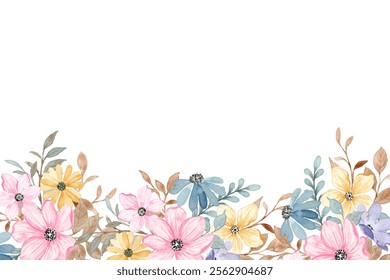 Flower border watercolor for wedding, birthday, card, background, invitation, wallpaper, sticker, decoration etc.