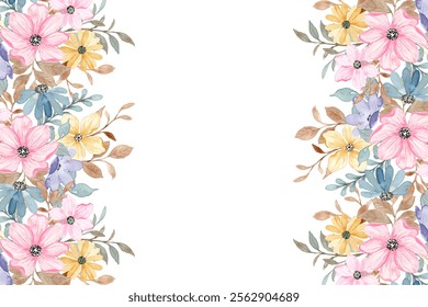 Flower border watercolor for wedding, birthday, card, background, invitation, wallpaper, sticker, decoration etc.