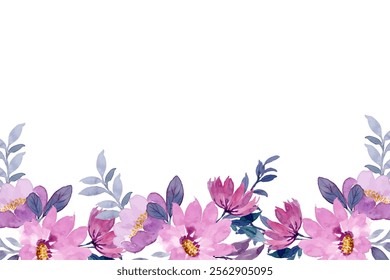 Flower border watercolor for wedding, birthday, card, background, invitation, wallpaper, sticker, decoration etc.