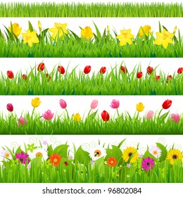 Flower Borders Set, Vector Illustration