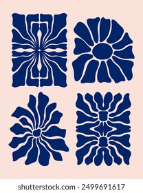 Flower botanical clip art set vector collection bundle boho groovy matisse style decorative  element editable