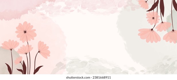 flower and botanical leaves. Abstract art background vector. Luxury minimal style pink pastel wallpaper line art. Organic shapes, Watercolor. Vector background for banner, poster, Web and packaging.