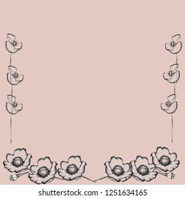 flower botanical pretty pink background with poppies and flower-bud
