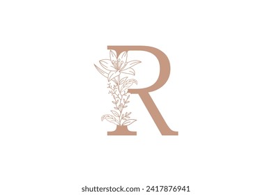 flower and botanicals logo design with letter r logo concept