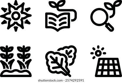 flower, botany, research, agriculture, vegetable, solar cell outline icon for web mobile app presentation printing