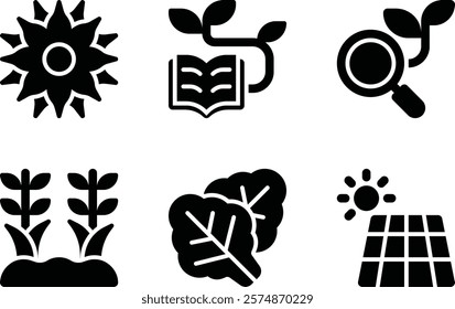 flower, botany, research, agriculture, vegetable, solar cell solid or glyph icon for web mobile app presentation printing