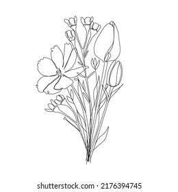 Flower Bouqet One Line Art