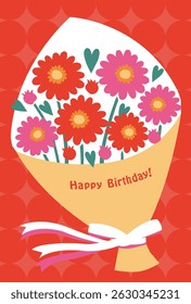 Flower bouquet birthday card red