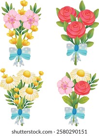 Flower Bouquet with Bow Clipart