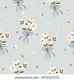 flower bouquet with bow  seamless pattern  , vector illustration