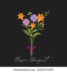 Flower bouquet. Bunch of plants in vase and glass bottle collection, cartoon blooming peony and colorful meadow greenery, decorative foliage. Vector isolated garden flowers botanical decoration set