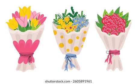 Flower bouquet. Colorful summer flowers set for invitation, greeting card or poster, or frame