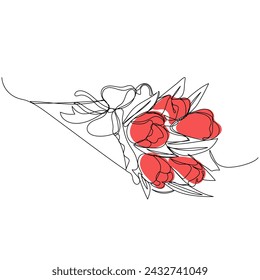 Ramo de flores en estilo de arte continuo de una línea. Ilustración vectorial simple