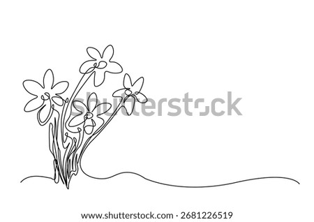 Flower bouquet in continuous one line drawing. Single line art illustration of romantic flower bouquet. Editable vector.