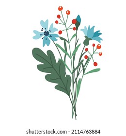 Flower bouquet with cornflower vector illustration isolated on white background in modern simple style