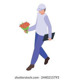 Flower bouquet courier icon isometric vector. Gift delivery. Business present