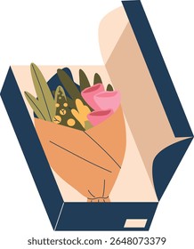 Flower bouquet in delivery box