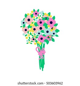 Flower bouquet flat style vector illustration. Floral composition.