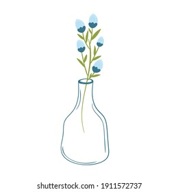 Flower bouquet in the glass vase. Cute springtime flat hand drawn cartoon style  vector illustration isolated on white background. 