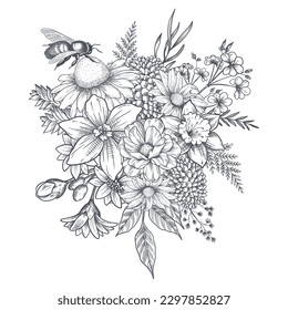 Flower bouquet hand drawn sketch illustration Wild flowers