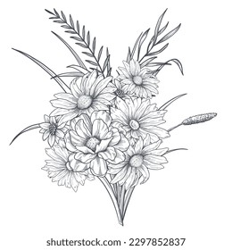 Flower bouquet hand drawn sketch illustration Wild flowers